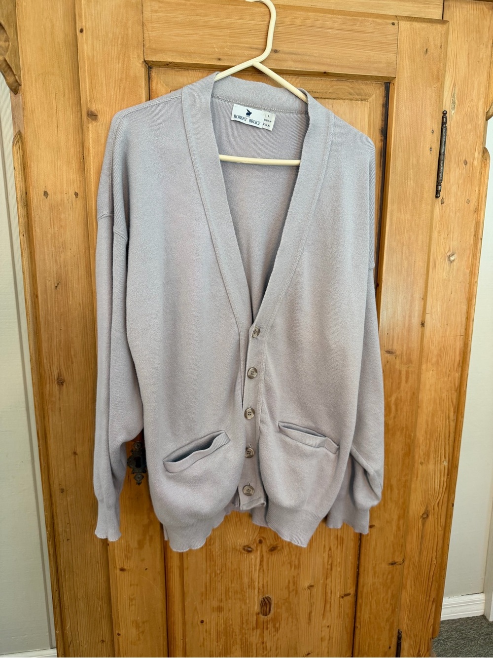 Robert Bruce Vintage Men’s Button-Front Cardigan - Light Gray Size Large